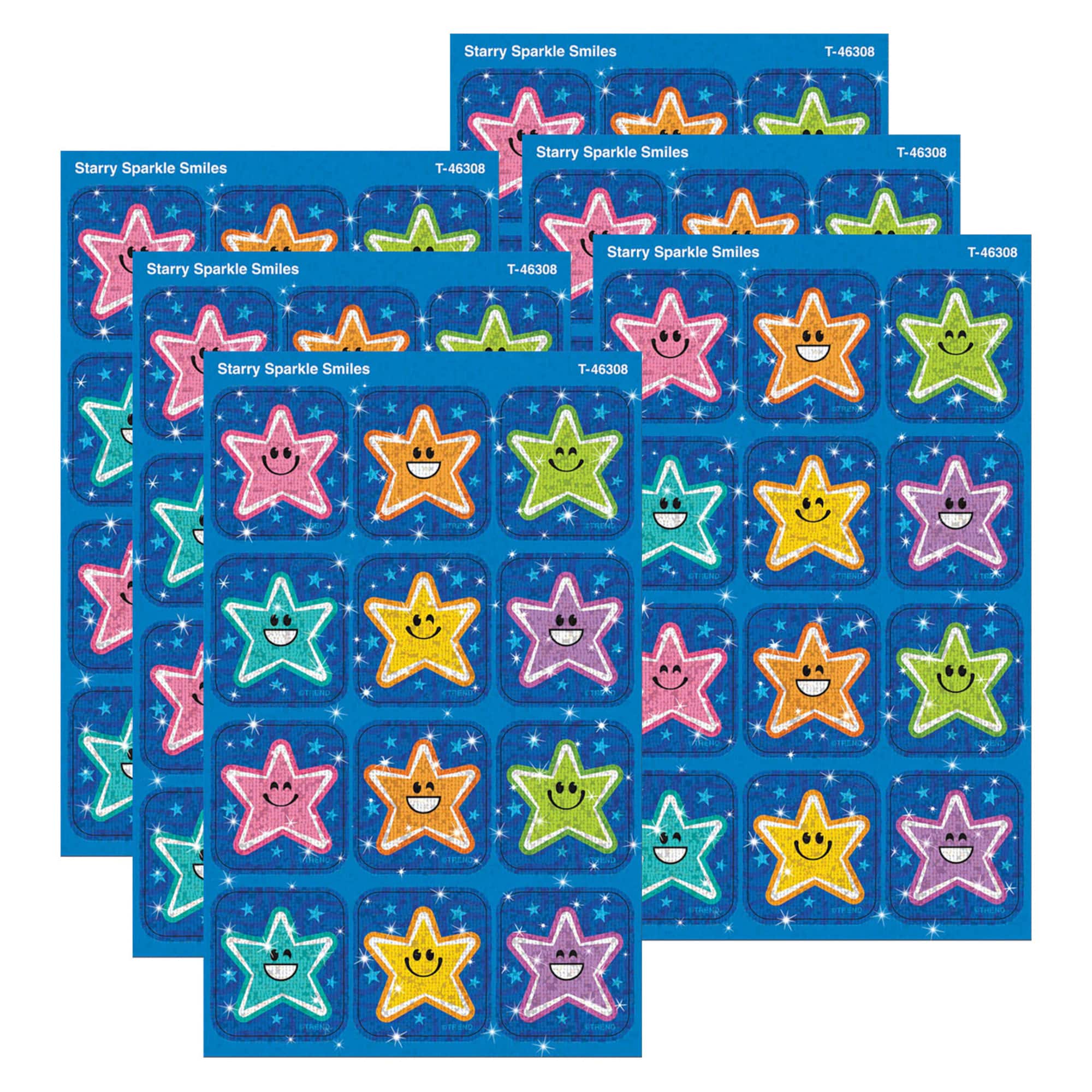 TREND Enterprises® Starry Smiles Sparkle Stickers®, 6 Packs of 24